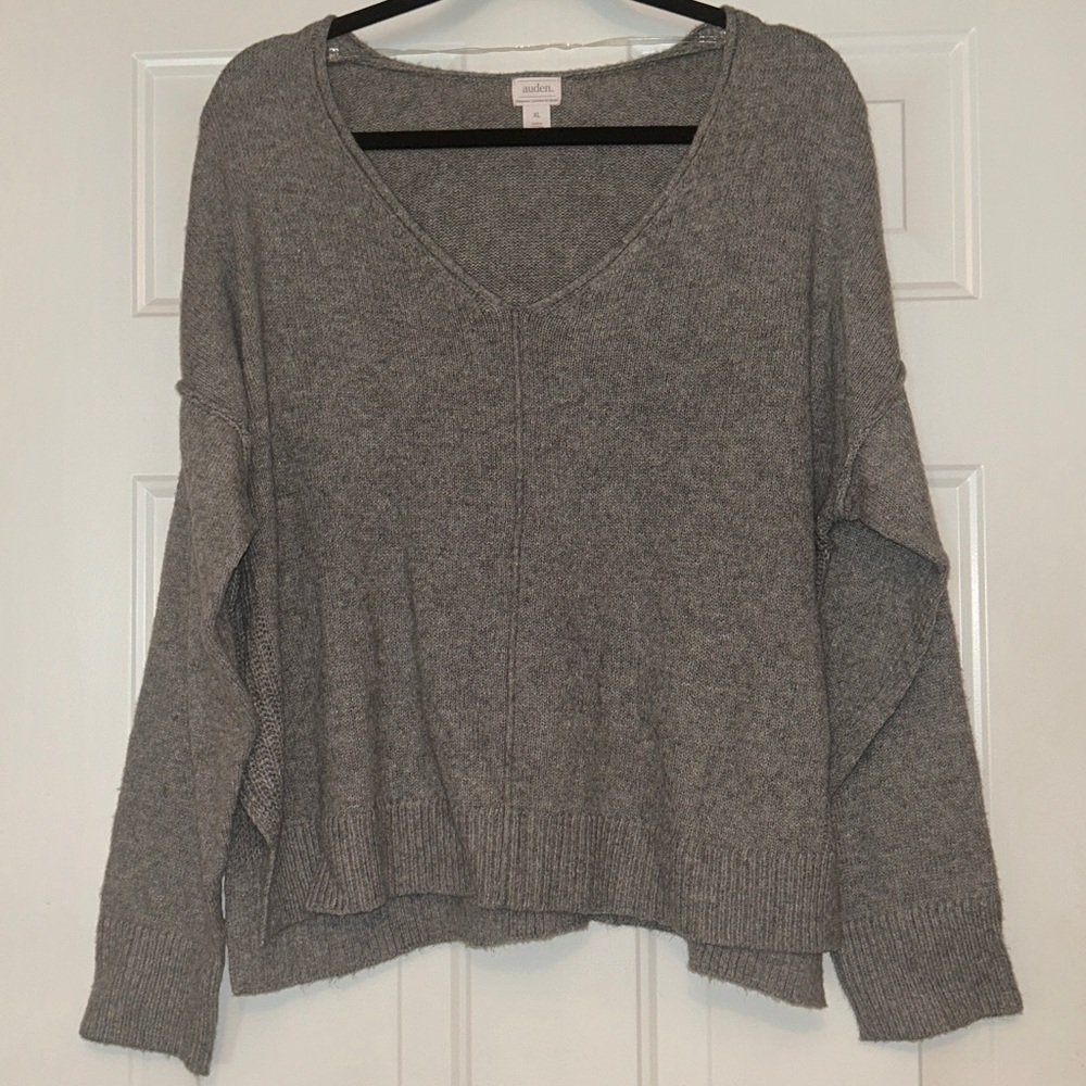 Auden V-Neck Sweater XL Gray NWOT Cotton Blend Soft Casual Relaxed Cozy